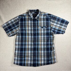 KAVU Men’s Blue/Brown Plaid Size XL Short Sleeve Button Down Shirt